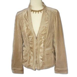 White House Black Market velvet champagne color zip ruffle blazer